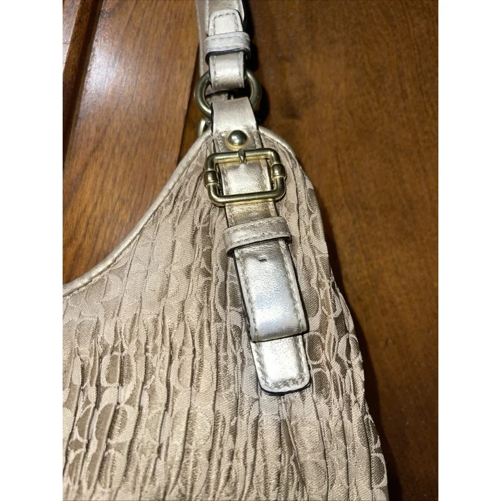 Coach Ruched Metallic Madison Maggie Silver Signature Pleated Hobo Bag 18886 - Picture 5 of 16